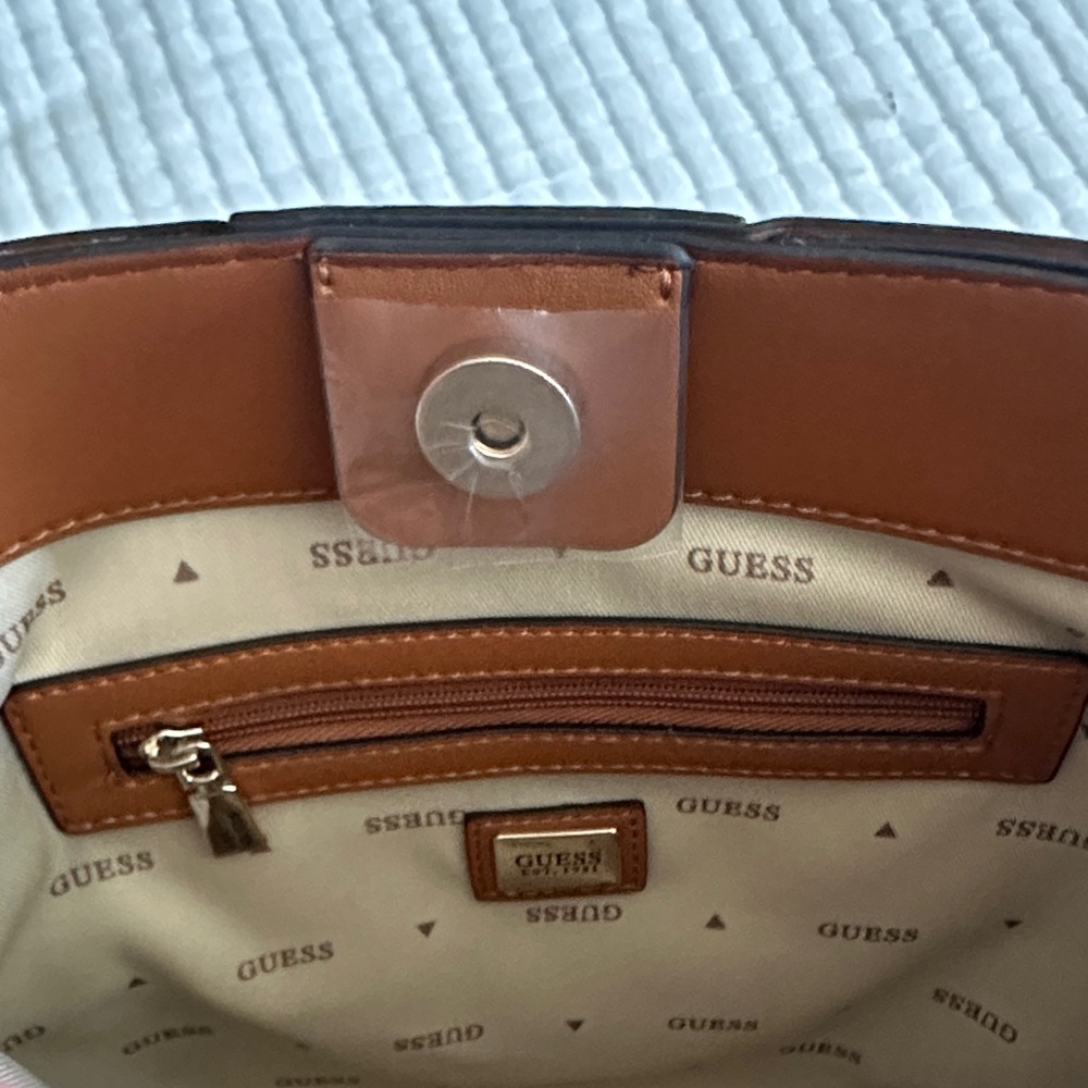 Guess Woven Shoulder Bucket Bag in Tan - Picture 6 of 8